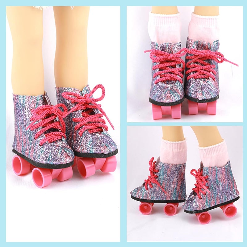 Wiydsha Store 18 inch Doll Shoes - 5 Pairs of Different Types (Boots/Roller Skates/Sandals/Clogs) + 2 Pairs of Pink/White Socks 18 in Doll Accessories 18‘’Pink American Doll Accessories - Image 5